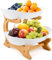 MEESOGA Présentoir à fruits en céramique avec 2 étages - Assiette à fruits à 2 niveaux - Avec support en bambou - Pour cuisine, fruits, légumes, collations, bonbons