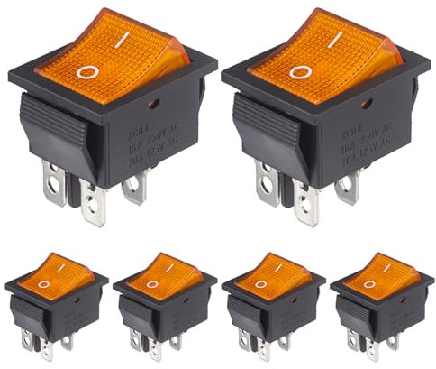 VEXUNGA Interrupteur a Bascule 4 Broches Interrupteurs à bascule 2 Positions ON-OFF 16A 250VAC 20A 125VAC Lumière Jaune MARCHE/ARRÊT Bouton Commutateur (6 Pièces)