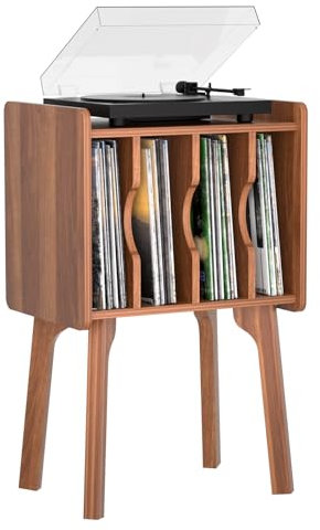 SYESWAY Soporte para tocadiscos, gabinete giratorio de mediados de siglo con patas de madera, adecuado para discos de 7 y 10 pulgadas, almacenamiento de discos de vinilo para dormitorio o sala de