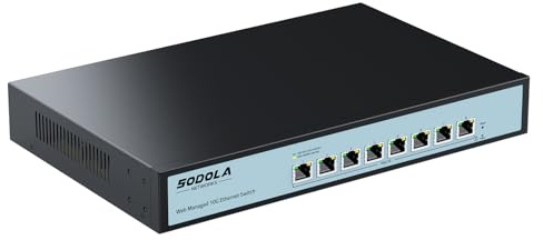 SODOLA 8 Port 10Gbit Easy Web Managed Switch, 8 x 10G RJ-45 Ports, 160Gbps Bandbreite, unterstützt LACP, VLAN, QoS, 10G/5G/2.5G/1000M/100M Auto-Negotiation, Multi-Gigabit Managed Ethernet Switch