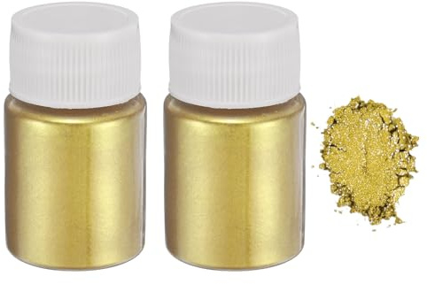 QUARKZMAN 2 Stück Mica Pulver 30g Glimmerpulver Natürliches Epoxidharz Pigmentpulver für Seifenfarbe, DIY Nagellack, Gießharz, Autolack, DIY-Kunst und Handwerk, Helles Gold