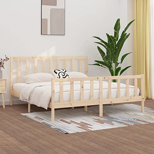 Gecheer Doppelbett Seniorenbett Holz Bettgestelle,Polsterbett Holzbetten Bettrahmen für Kinderzimmer Gästezimmer Schlafzimmerbett Rahmenbettgestell 200 x 200 cm (B x L),Massives Kiefernholz