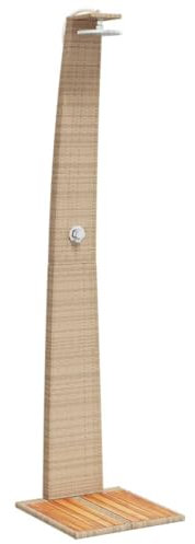 vidaXL Douche d'Extérieur, Meuble de Jardin avec Poignée Rotative, Douche de Piscine Patio Arrière-Cour, Beige Résine Tressée Bois Acacia