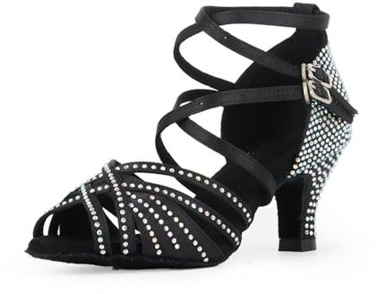 Jywmsc Chaussures de Danse de Salon pour Femmes Paillettes Strass Salsa Talons de Danse Latine
