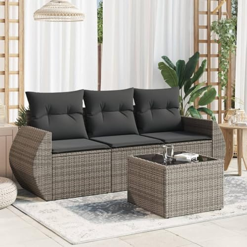 Faroom Balkon Sofa mit Stauraum Gartensofa 3 Sitzer Lounge Sofa Outdoor Rattansofa Sitzecke Balkon Lounge Klein Couch Gartenlounge Polyrattan Balkonmöbel Grau 4-tlg-Type-A884