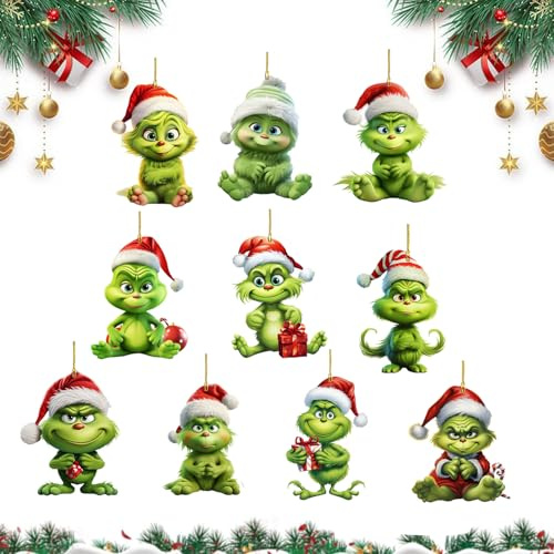YongSral 10 Stück Grinch Deko Weihnachten, Grinch Weihnachtsdekorationen, Grinch Weihnachtsbaumschmuck, Christbaumschmuck Grinch, Grinch Christmas Decoration für Weihnachtsbäumen, Festivals, Party