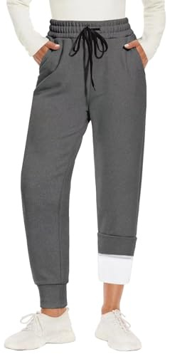 Joggingbyxor för dam dam byxor fodrade vinterbyxor tjocka termiska byxor med fickor för utomhus fritid sportbyxor långa löparbyxor med dragsko träning tryck kvinnor, Grå, XL