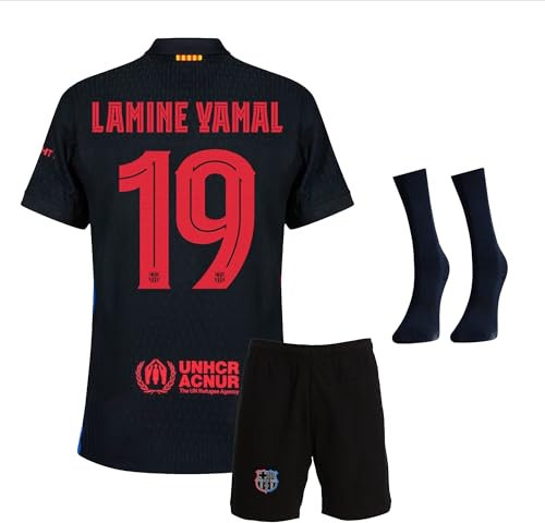 IHIMI Barcelona Lamine Yamal, #19 Trikot Set Schwarz für Kinder - Socks, Shorts, Sporttrikot, Fußballtrikot, Trainingstrikot Mit Kurz für Fußballfans (164)