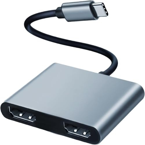 USB C auf Dual HDMI Hub Adapter 4K@60Hz,Type C zu HDMI Adapter 2 Monitore Erweitern Einzel 4K@60Hz und Duales 4K@30Hz,für M-acBook/M-aBook Pro Air/i-Pad Pro/Dell XPS13/15,(Only on Windows Support MST)