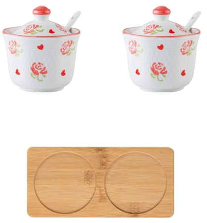 Azucarero de cerámica de Porcelana con diseño Dibujado a Mano, Forma de Taza de té, Accesorios para café, azucarero, Almacenamiento de Cocina, Rosa, Juego de 2