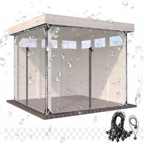 Vinyl Patio Enclosure Panels with Zipped Door, PVC Clear Waterproof Tarpaulin Side Panels Clear Vinyl Tarp Curtains for Garage，Patio，Gazebo，Porch，Outdoor, Customizable (Size : 8x12ft/2.5x3.