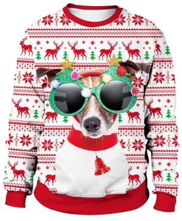 Unisex tröja med digitaltryck i 3D Ugly Christmas Jumper Sweater Printed Pullover(Red-6,5XL)