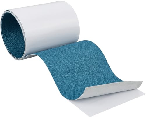CRASPIRE Parche de Reparación de Tela Azul Cinta de Reparación de Muebles 63 x 4 Pulgada Acero Azul Rectangular Impermeable Autoadhesivo Pegatinas de Lino para Reparar Paredes Ropa Sofás Muebles