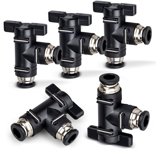Bwintech 5 Stück 6mm Pneumatik-Kugelhahn mit Steckanschluss BUL Luftdurchfluss-Regelventil mit geradem Schnellanschluss Luftschlauchverschraubungen