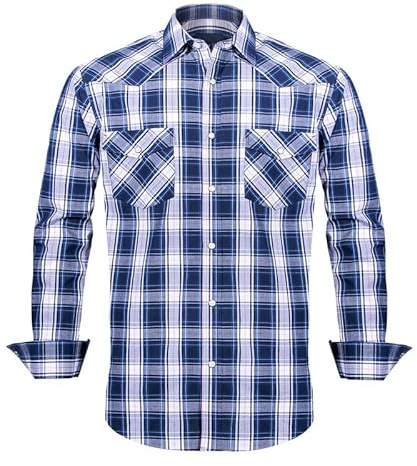 Rankitutu Chemises western pour hommes avec boutons-pression - Coupe regular - Manches longues à carreaux - Décontractées, M