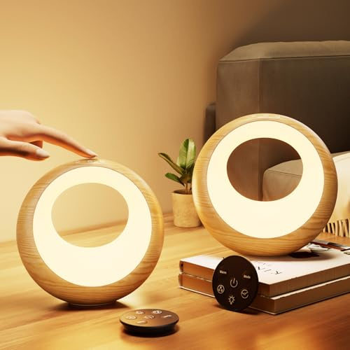 Bonsery Lot de 2 lampes de chevet avec télécommande, lampes tactiles à intensité et couleur variables, veilleuse USB sans fil blanc chaud avec mémoire