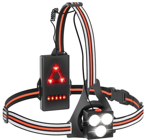 Husgw Lampe Running, 500 Lumens Lampe de Course à Pied avec LED Réglable à 120°, Étanche IP65 Lampes Pectorale Running pour Jogging Sports Extérieur - Rouge orangé