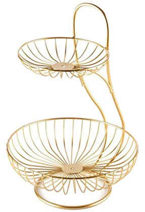 Corbeille à fruits - Panier à pain - Table de salle à manger - Décoration d'intérieur - Doré - 2 étages