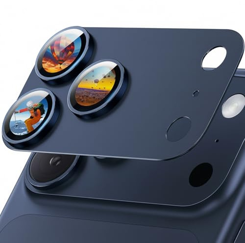 Jurqqer Camera Lens Protector for iPhone 17 Pro 6.3'' [Superior Scratch-Resistant] [Keep Original Shooting] 9H Ultra-Thin Tempered Glass & Aviation Aluminum Alloy Camera Guard, Dark Blue