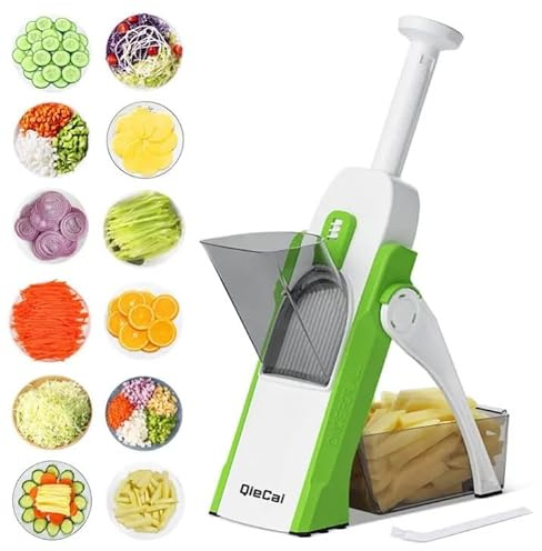Kmxo Safe Mandoline Slicer Vegetable Chopper – 5 in 1 Veggie Cutter with Julienne, Dicer & Grater Blades – Adjustable Thickness, Hand Protector, Kitchen Food Slicer for Fruits & Vegetables French Fry
