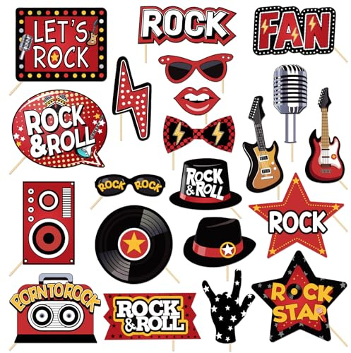 21 accessori per cabina fotografica Rock and Roll, decorazione per feste a tema musicale, festa di compleanno, fotografia, studio, festival, decorazione