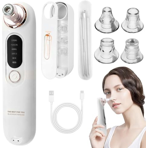 2026 Upgraded 5-Speed ​​Blackhead Remover Vacuum, Type-C Rechargeable Blackhead Extractor with 4 Removable Heads, Black Head Extractor Tool for Women and Men, White Heads Removal for Face & Nose