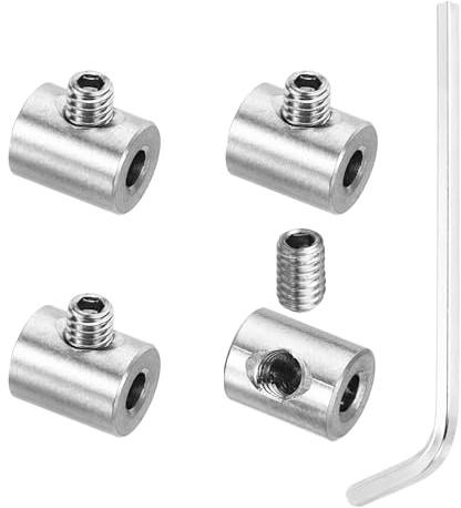 PATIKIL Set Di Morsetti Per Cavo Con Foro Da 4mm 4 Pezzi Morsetti Singoli In Acciaio Inox 304 Con Vite Esagonale E Chiave Per Fissaggio Cavi Argento