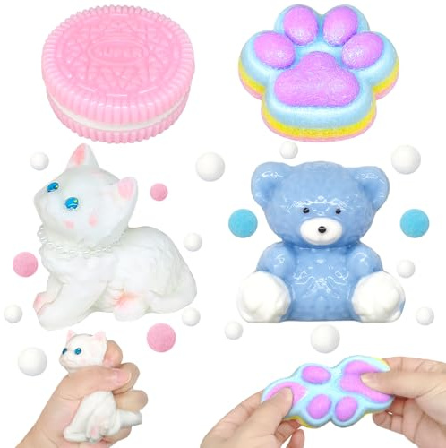 4 st Taba Squishy, söt katt tass squishies fidgetleksaker