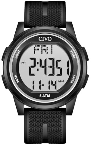CIVO Reloj Hombre Mujer Digital: Ultrafino Impermeable con Pantalla LED | Caja Grande de 44 mm para Muñecas Anchas - Reloj de Silicona Deportivo con Alarma y Cronómetro para Running y Aventuras