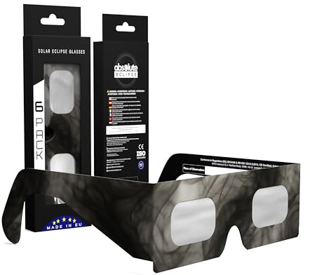 Absolute Eclipse Soot solförmörkelseglasögon – ISO 12312-2 testade och CE-certifierade – EU-tillverkare – 6-pack familjepaket – 2026 Eclipse Europe