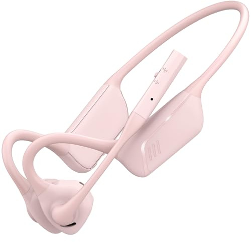 Smof Bluetooth Headset mit Mikrofon, Qualcomm aptX-LL Open-Ear Kopfhörer Geräuschunterdrückung und Stummschalttaste, Multipoint-Verbindung Wireless Headsets für Büro Meeting Autofahren (Rosa)