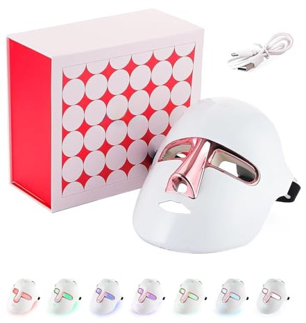 Masque facial 7 en 1 LED avec thérapie à la lumière rouge, appareil portable pour raffermir et rajeunir la peau, masque de luminothérapie pour le visage, parfait pour un usage domestique et une