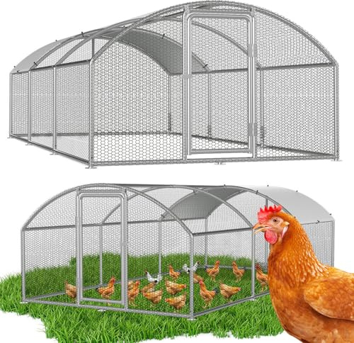 Vkechh Freilaufgehege 3x6x2m – Begehbarer Hühnerstall Bogenaufsatz Metall Freigehege, Hühnerkäfig Kleintierstall Voliere mit Dachplane, Heimtiergehege für Hühner Geflügel Kleintiere