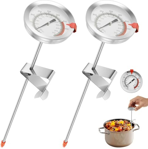 Goshoppers 2x Bratenthermometer mit 30 cm Sonde, Hitzeschutz beim Kochen | Fleischthermometer aus Edelstahl mit Topfclip – Analog Frittierthermometer für Grill, Öl & Truthahn, 50-550°F(10-290°C)