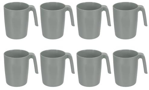 sourcing map 8Set 450ml Plastic Coffee Mugs with Handle,Gray | Unbreakable Coffee Mugs,Reusable Microwave Dishwasher,Safe Drinking Cups for Tea,Milk,Juice,Kitchen Camping