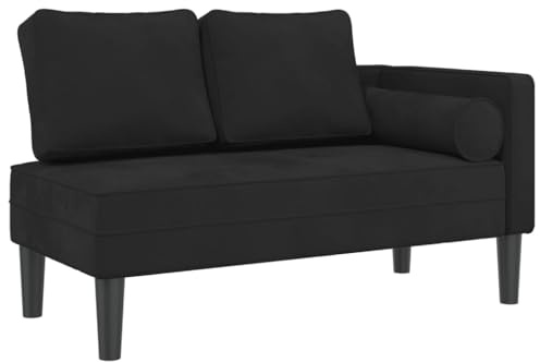 Chaiselong svart sammet med kudde vadderad ergonomisk, 116,5 x 62 x 57,5 cm, avslappningsstol för vardagsrum kontor sovrum, ottoman för avkoppling läsning sova