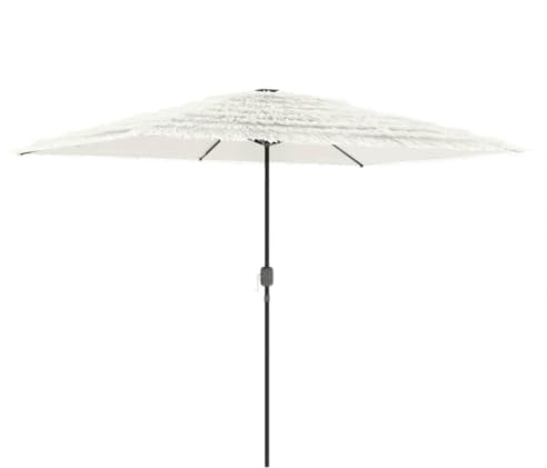 Roanoer Sombrilla con manivela blanca 388 x 388 x 248 cm – Sombrilla de paja con techo de paja de 8 capas y poste de acero resistente de 38 mm – Gran sombrilla de jardín para balcón, terraza y jardín