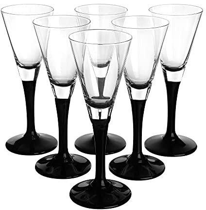 Set di 6 bicchierini alti da liquore (sherry) da 50 ml, con stelo, trasparenti