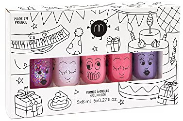 Nailmatic Kids Set di Smalti per Bambina Rosa - 5 Smalti Bambina all'Acqua - Make-up per Bambini dai 3 Anni - Smalto per Bambine - Kit Unghie Bambina Glitterato