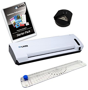 Laminiergerät bis DIN A3- Für strahlende Dokumente im Set mit Eckenrunder und Folien-Starterset, Bis 2x 125 Mic, A6, A5, A4, A3, Für perfekte Ergebnisse