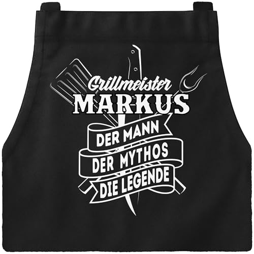 MoonWorks® Grill-Schürze für Männer mit Spruch personalisierbar hier grillt eigener Name persönlich Grillen Geschenk Baumwoll-Schürze Küchenschürze