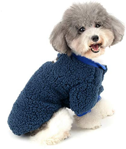 Zunea Wintermäntel für kleine Hunde Fleece Warm Hundepullover Sweater Welpen Winterjacke Chihuahua Katze Kleidung Haustier Jungen Mädchen Hundebekleidung Blau M