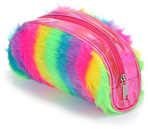 COM-FOUR® Schminktasche Fluffy Rainbow, Kosmetiktasche in bunten Farben | Make-Up Tasche - Schminktäschchen für die Handtasche - Kulturtasche [Farbe variiert]