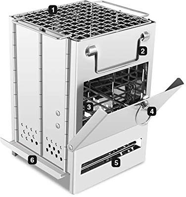 Mingfuxin, stufa da campeggio a legna pieghevole portatile in acciaio inox 304 # per zaino in spalla per escursioni, campeggio, cucina, mini barbecue (grande)