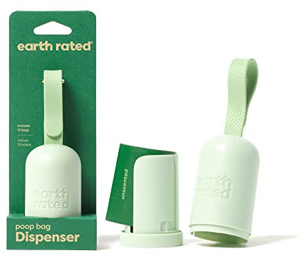 Earth Rated Portasacchetti per cani con sacchetti, resistente e a prova di perdite, senza profumo, 1 dispenser e 15 sacchetti