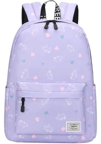 Lohol - Zaino leggero per la scuola, unisex, con stampa, Unicorno lilla., m, Zainetto