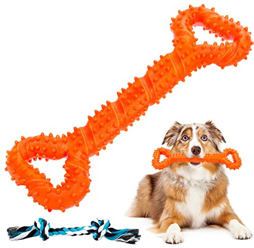 Auoinge Dog Chew toys for Aggressive Chewers, Indestructible Dog Toys for Boredom TPR Dog Teeth Cleaning Toys for Medium Large Dogs 13 Inches with Rope Gift …