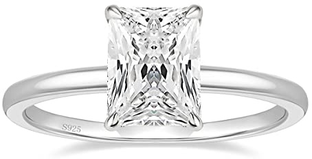 EAMTI 3CT 925 Sterling Silver Engagement Rings Radiant Cut Solitaire Cubic Zirconia CZ Wedding Promise Rings for Her Wedding Bands for Women Size 3-11, Metal, Cubic Zirconia