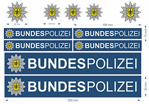 beihaasnatuerlich® Bundespolizei Aufkleber - 11-teiliges Polizei Sticker Set - kratzfest - wetterbeständig - Zubehör für Bobbycar, Fahrrad, Laufrad, Modellbau, Bike, Boot, Auto - Plakette RC