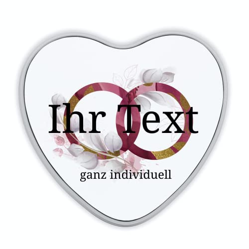 STEMPEL-FABRIK Herzdose Ringe Aquarell personalisiert, Hochzeit, Rot | Blechdose zur Hochzeit in Herzform – Aquarell-Ringe mit Wunschnamen für Geldgeschenke und das Brautpaar